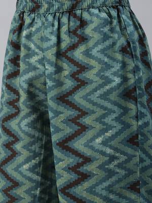green color printed rayon blend styles kurta trouser with dupatta 5