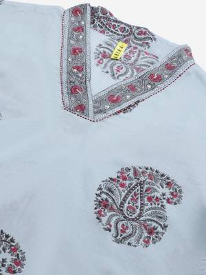 grey color printed pure cotton styles kurta trouser with dupatta 2