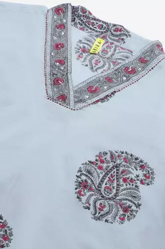 grey color printed pure cotton styles kurta trouser with dupatta