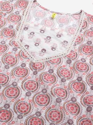 off white color printed pure cotton styles kurta trouser with dupatta 2