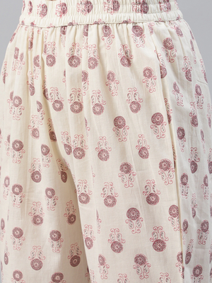 off white color printed pure cotton styles kurta trouser with dupatta 5