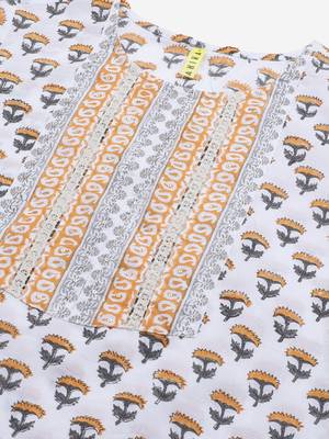 white color printed pure cotton styles kurta trouser with dupatta 2