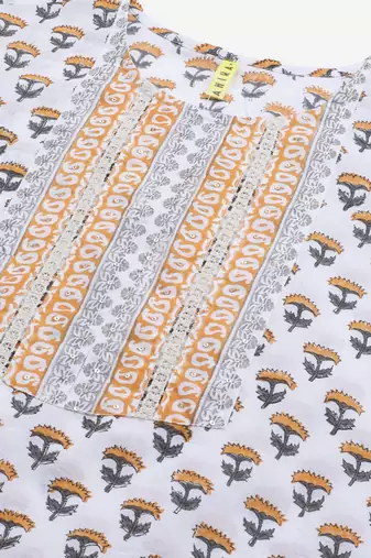 white color printed pure cotton styles kurta trouser with dupatta