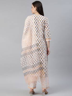 white color printed pure cotton styles kurta trouser with dupatta 4