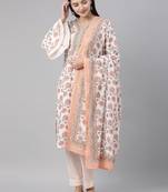 off white color printed pure cotton styles kurta trouser with dupatta