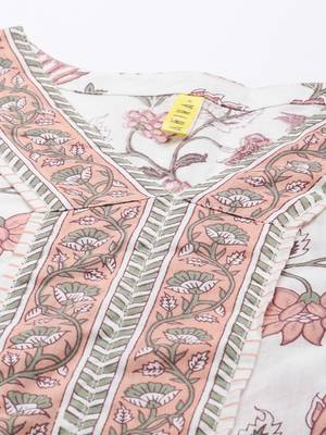 off white color printed pure cotton styles kurta trouser with dupatta 2
