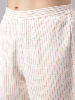 off white color printed pure cotton styles kurta trouser with dupatta 5