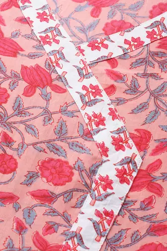 pink color printed pure cotton styles kurta trouser with dupatta