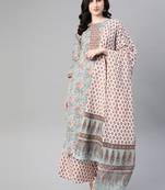 blue color printed pure cotton styles kurta palazzo with dupatta
