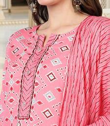 pink color printed pure cotton styles kurta trouser with dupatta