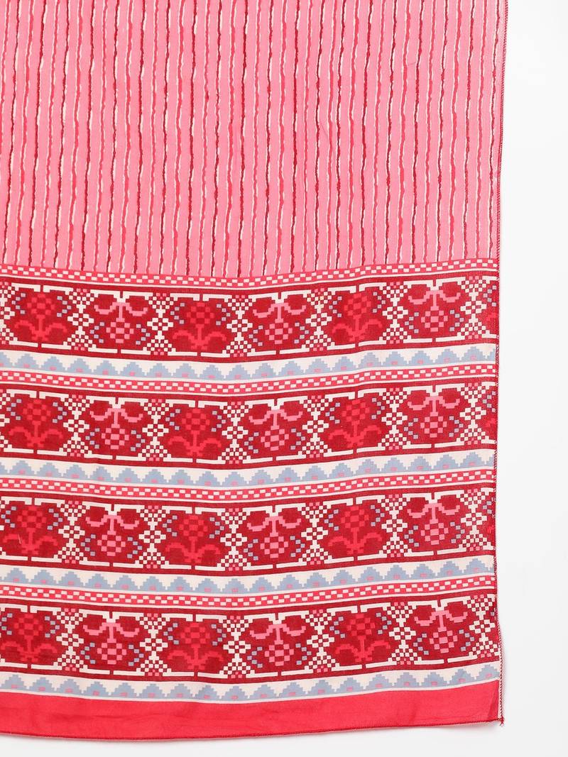 pink color printed pure cotton styles kurta trouser with dupatta
