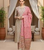 green color printed pure cotton styles kurta trouser with dupatta