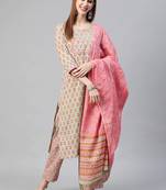 green color printed pure cotton styles kurta trouser with dupatta