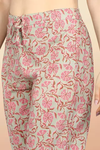 green color printed pure cotton styles kurta trouser with dupatta