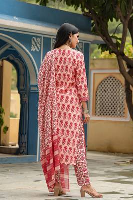 pink color printed rayon blend styles kurta trouser with dupatta 4