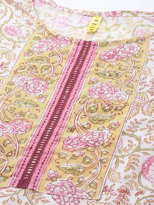 off white color printed pure cotton styles kurta trouser with dupatta 2