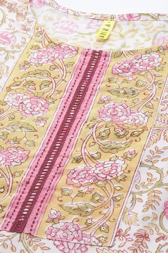 off white color printed pure cotton styles kurta trouser with dupatta