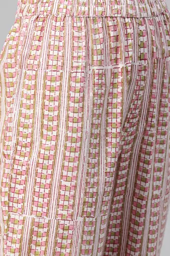off white color printed pure cotton styles kurta trouser with dupatta