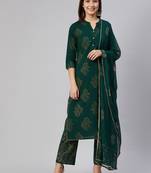 green color printed pure cotton styles kurta trouser with dupatta