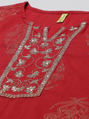 red color printed pure cotton styles kurta salwar with dupatta 2