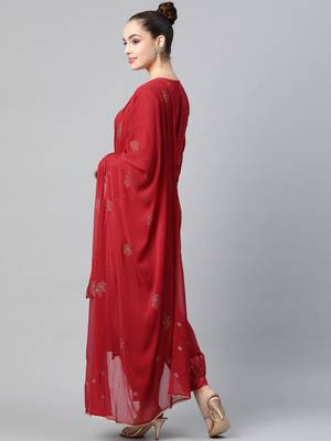red color printed pure cotton styles kurta salwar with dupatta 4