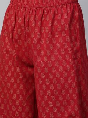red color printed pure cotton styles kurta salwar with dupatta 5