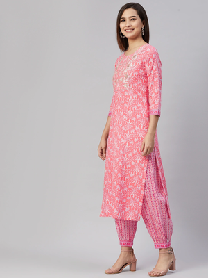 pink color embroidered pure cotton styles kurta salwar with dupatta 3