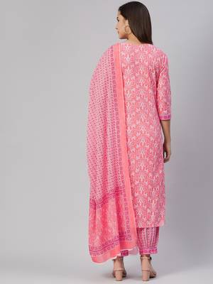pink color embroidered pure cotton styles kurta salwar with dupatta 4