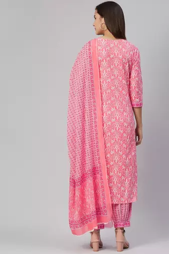 pink color embroidered pure cotton styles kurta salwar with dupatta