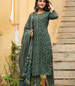 green color printed rayon blend styles kurta trouser with dupatta