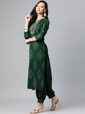 green color printed pure cotton styles kurta salwar with dupatta 3