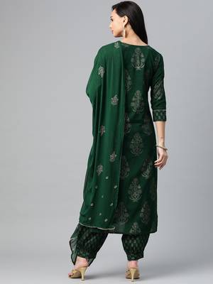 green color printed pure cotton styles kurta salwar with dupatta 4
