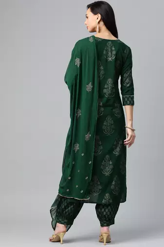 green color printed pure cotton styles kurta salwar with dupatta