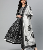 black color printed rayon styles kurta trouser with dupatta