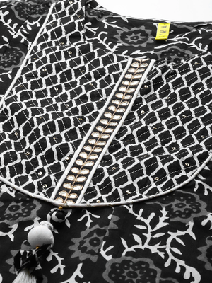 black color printed rayon styles kurta trouser with dupatta 2