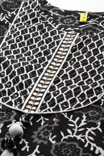black color printed rayon styles kurta trouser with dupatta