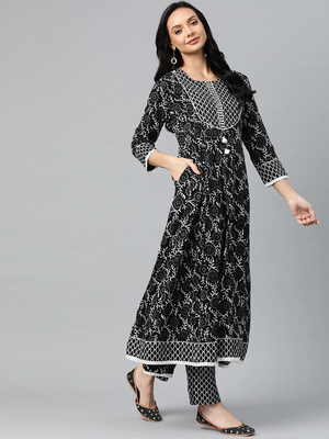 black color printed rayon styles kurta trouser with dupatta 3