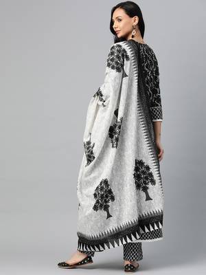 black color printed rayon styles kurta trouser with dupatta 4