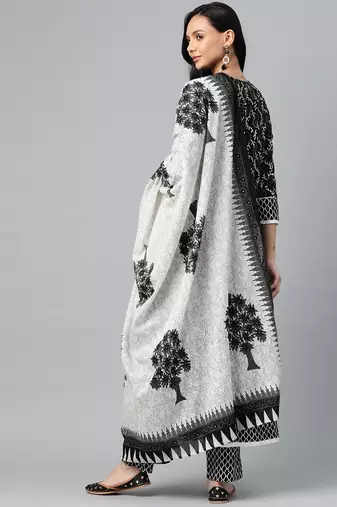 black color printed rayon styles kurta trouser with dupatta