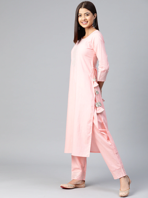 pink color solid pure cotton styles kurta trouser with dupatta 3