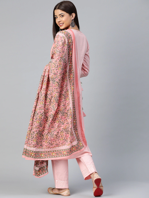 pink color solid pure cotton styles kurta trouser with dupatta 4