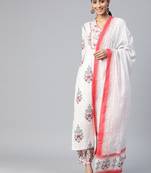 off white color printed pure cotton styles kurta salwar with dupatta