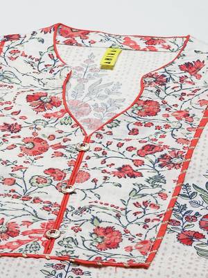 off white color printed pure cotton styles kurta salwar with dupatta 2