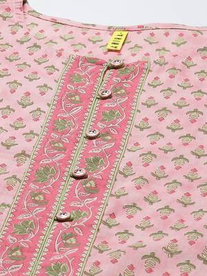 pink color printed pure cotton styles kurta trouser with dupatta 2
