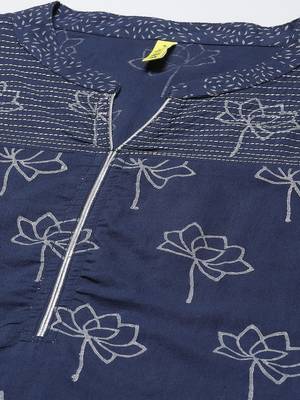 navy blue color printed pure cotton styles kurta trouser with dupatta 2
