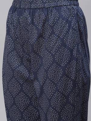navy blue color printed pure cotton styles kurta trouser with dupatta 5