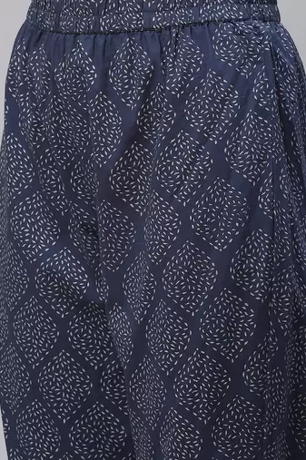 navy blue color printed pure cotton styles kurta trouser with dupatta