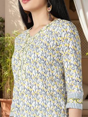 white color printed pure cotton styles kurta trouser with dupatta 2