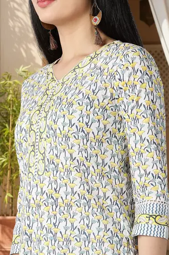 white color printed pure cotton styles kurta trouser with dupatta