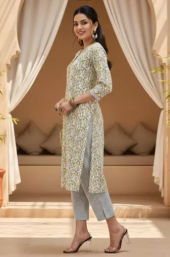 white color printed pure cotton styles kurta trouser with dupatta
